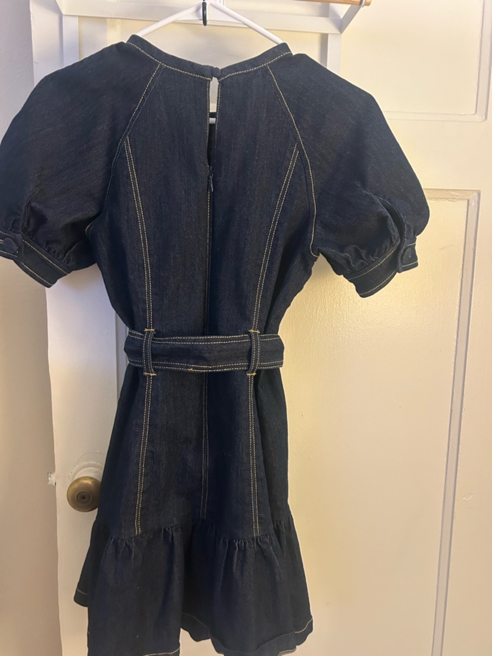 cinq a sept Dark Blue Denim Puff-Sleeve Dress with Tie Waist - Picture 4 of 5